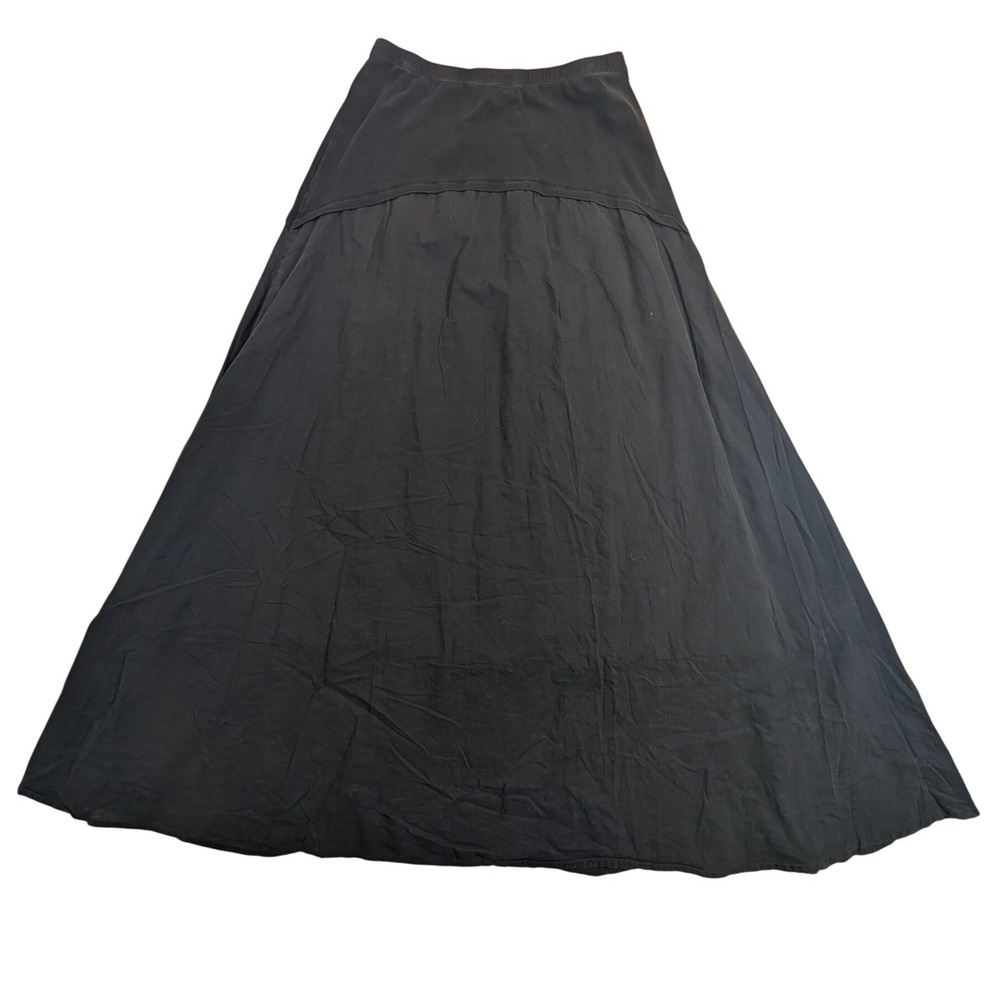 Boho Black Tiered Maxi Skirt‎ Flowy Elastic Waist Women's M READ